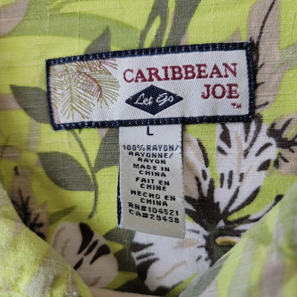 Caribbean Joe Green Floral Button Up Shirt Size L - Picture 3 of 8